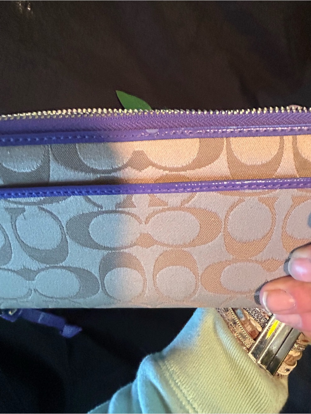 Coach Beige Signature Zip Wallet with Purple Trim - Picture 15 of 15